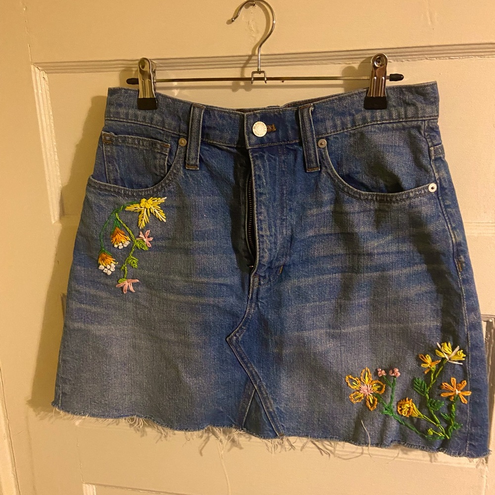 Embroidered Denim Mini Skirt